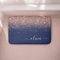 Navy Blue Rose Gold Blush Pink Glitter Monogram