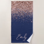 Navy Blue Rose Gold Blush Pink Glitter Monogram Beach Towel<br><div class="desc">Navy Blue and Rose Gold and Blush Pink Sparkle Glitter Brushed Metal Monogram Name Beach Towel. This makes the perfect sweet 16 birthday,  wedding,  bridal shower,  anniversary,  baby shower or bachelorette party gift for someone that loves glam luxury and chic styles.</div>