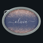Navy Blue Rose Gold Blush Pink Glitter Monogram Belt Buckle<br><div class="desc">Navy Blue and Rose Gold - Blush Pink Sparkle Glitter Script Monogram Name Belt Buckle. This makes the perfect graduation, sweet 16 16th, 18th, 21st, 30th, 40th, 50th, 60th, 70th, 80th, 90th, 100th birthday, wedding, bridal shower, anniversary, baby shower or bachelorette party gift for someone that loves glam luxury and...</div>