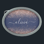 Navy Blue Rose Gold Blush Pink Glitter Monogram Belt Buckle<br><div class="desc">Navy Blue and Rose Gold - Blush Pink Sparkle Glitter Script Monogram Name Belt Buckle. This makes the perfect graduation, sweet 16 16th, 18th, 21st, 30th, 40th, 50th, 60th, 70th, 80th, 90th, 100th birthday, wedding, bridal shower, anniversary, baby shower or bachelorette party gift for someone that loves glam luxury and...</div>