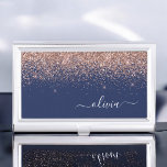 Navy Blue Rose Gold Blush Pink Glitter Monogram Business Card Holder<br><div class="desc">Navy Blue and Rose Gold - Blush Pink Sparkle Glitter Script Monogram Name Business Card Holder. This makes the perfect sweet 16 birthday,  wedding,  bridal shower,  anniversary,  baby shower or bachelorette party gift for someone that loves glam luxury and chic styles.</div>