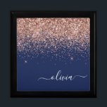 Navy Blue Rose Gold Blush Pink Glitter Monogram Gift Box<br><div class="desc">Navy Blue and Rose Gold Blush Pink Sparkle Glitter script Monogram Name Jewellery Keepsake Box. This makes the perfect graduation,  birthday,  wedding,  bridal shower,  anniversary,  baby shower or bachelorette party gift for someone that loves glam luxury and chic styles.</div>