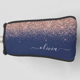 Navy Blue Rose Gold Blush Pink Glitter Monogram Golf Head Cover