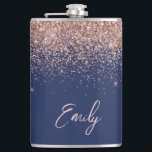Navy Blue Rose Gold Blush Pink Glitter Monogram Hip Flask<br><div class="desc">Navy Blue and Rose Gold - Blush Pink Sparkle Glitter Brushed Metal Monogram Name and Initial Party Flask. This makes the perfect sweet 16 birthday,  wedding,  bridal shower,  anniversary,  baby shower or bachelorette party gift for someone that loves glam luxury and chic styles.</div>