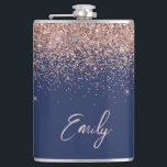 Navy Blue Rose Gold Blush Pink Glitter Monogram Hip Flask<br><div class="desc">Navy Blue and Rose Gold - Blush Pink Sparkle Glitter Brushed Metal Monogram Name and Initial Party Flask. This makes the perfect sweet 16 birthday,  wedding,  bridal shower,  anniversary,  baby shower or bachelorette party gift for someone that loves glam luxury and chic styles.</div>