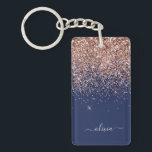 Navy Blue Rose Gold Blush Pink Glitter Monogram Key Ring<br><div class="desc">Rose Gold - Blush Pink and Navy Blue Sparkle Glitter Script Monogram Name Keychain. This makes the perfect sweet 16 birthday,  wedding,  bridal shower,  anniversary,  baby shower or bachelorette party gift for someone that loves glam luxury and chic styles.</div>