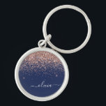 Navy Blue Rose Gold Blush Pink Glitter Monogram Key Ring<br><div class="desc">Rose Gold - Blush Pink and Navy Blue Sparkle Glitter Script Monogram Name Keychains (Key Chain). This makes the perfect sweet 16 birthday,  wedding,  bridal shower,  anniversary,  baby shower or bachelorette party gift for someone that loves glam luxury and chic styles.</div>