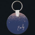 Navy Blue Rose Gold Blush Pink Glitter Monogram Key Ring<br><div class="desc">Navy Blue and Rose Gold - Blush Pink Sparkle Glitter Script Monogram Name Keychains (Key Chain). This makes the perfect sweet 16 birthday,  wedding,  bridal shower,  anniversary,  baby shower or bachelorette party gift for someone that loves glam luxury and chic styles.</div>