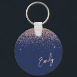 Navy Blue Rose Gold Blush Pink Glitter Monogram Key Ring<br><div class="desc">Navy Blue and Rose Gold - Blush Pink Sparkle Glitter Script Monogram Name Keychains (Key Chain). This makes the perfect sweet 16 birthday,  wedding,  bridal shower,  anniversary,  baby shower or bachelorette party gift for someone that loves glam luxury and chic styles.</div>