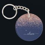 Navy Blue Rose Gold Blush Pink Glitter Monogram Key Ring<br><div class="desc">Rose Gold - Blush Pink and Navy Blue Sparkle Glitter Script Monogram Name Keychain. This makes the perfect sweet 16 birthday,  wedding,  bridal shower,  anniversary,  baby shower or bachelorette party gift for someone that loves glam luxury and chic styles.</div>