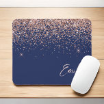 Navy Blue Rose Gold - Blush Pink Glitter Monogram Mouse Mat<br><div class="desc">Navy Blue and Rose Gold - Blush Pink Sparkle Glitter Brushed Metal Monogram Name and Initial Mousepad (mouse pad). This makes the perfect sweet 16 birthday,  wedding,  bridal shower,  anniversary,  baby shower or bachelorette party gift for someone that loves glam luxury and chic styles.</div>