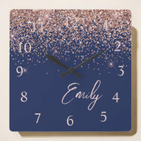 Navy Blue Rose Gold Blush Pink Glitter Monogram