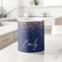 Navy Blue Rose Gold - Blush Pink Glitter Sparkle