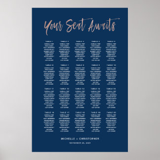 Navy Blue & Rose Gold Chic Wedding Seating Chart