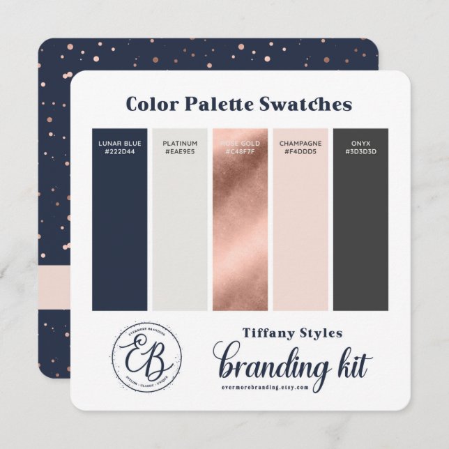 Navy Blue & Rose Gold Colour Palette Swatch Card (Front/Back)
