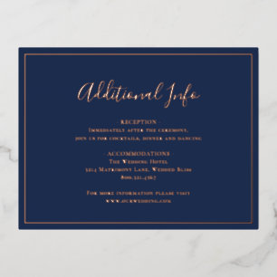 Navy Blue Rose Gold Elegant Wedding Enclosure Card