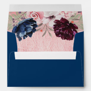 Navy Blue Rose Gold Floral 5x7 Wedding Envelope