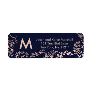 Navy Blue Rose Gold Floral Address Labels