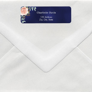 Navy blue rose gold floral return address 