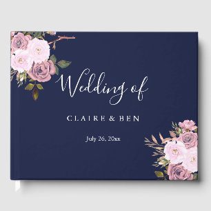 Navy Blue & Rose Gold Floral Wedding Guestbook