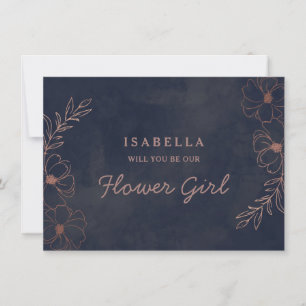 Navy Blue & Rose Gold Flower Girl Proposal Card