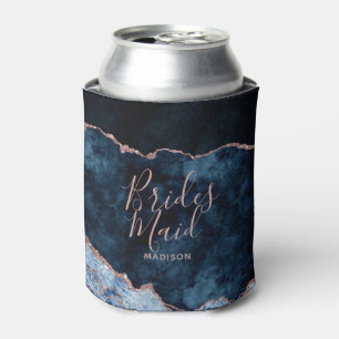 Navy Blue & Rose Gold Foil Agate Marble Bridesmaid Can Cooler
