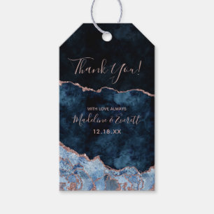 Navy Blue & Rose Gold Foil Agate Marble Thank You Gift Tags