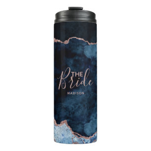 Navy Blue & Rose Gold Foil Agate Marble the Bride Thermal Tumbler