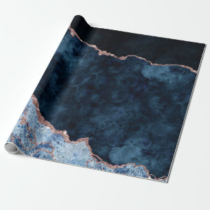 Navy Blue & Rose Gold Foil Agate Marble Wrapping Paper