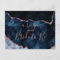 Navy Blue Rose Gold Foil Bridal Shower Recipe Card