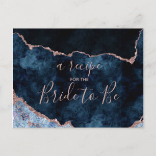 Navy Blue Rose Gold Foil Bridal Shower Recipe Card