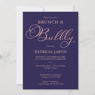 Navy Blue Rose Gold Foil Brunch And Bubbly Invitation