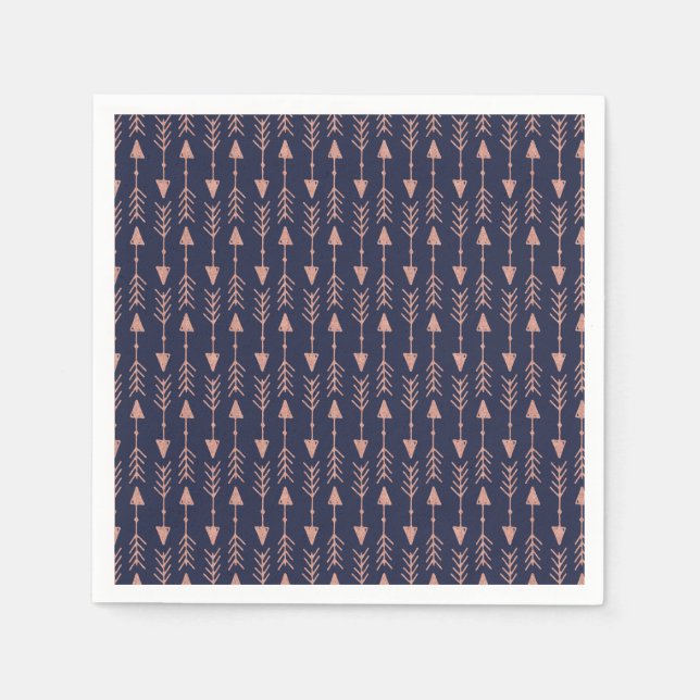 Navy Blue Rose Gold Foil Hipster Tribal Arrows Napkin (Front)