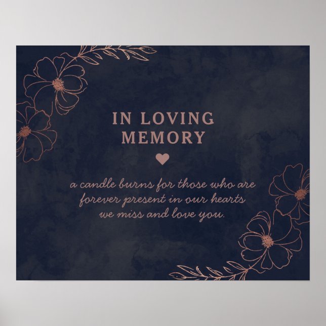 Navy Blue & Rose Gold Foil In Loving Memory Sign (Front)