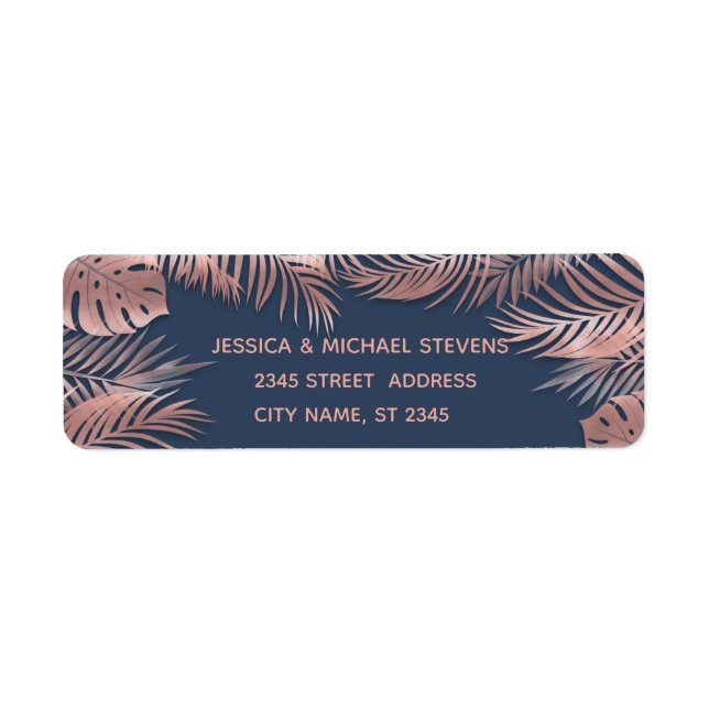 Navy blue rose gold foil tropical leaves romantic (Front)