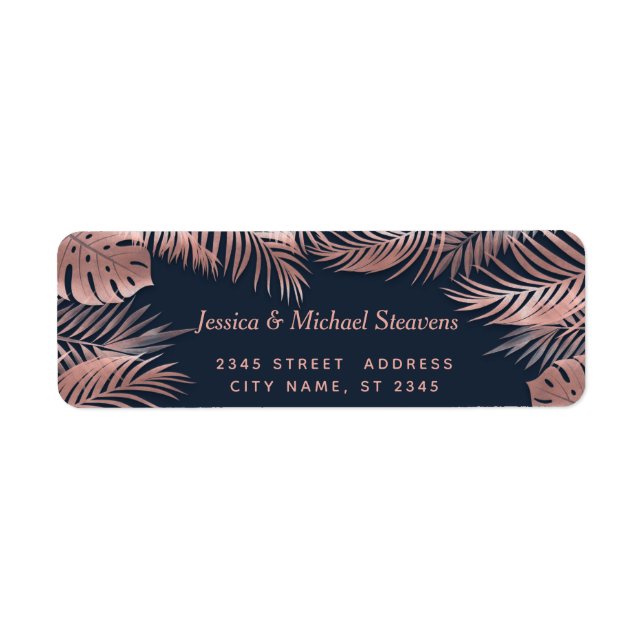 Navy blue rose gold foil tropical leaves romantic (Front)