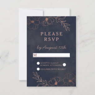 Navy Blue & Rose Gold Foil Wedding Chic RSVP Reply Card