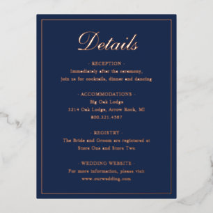 Navy Blue Rose Gold Foil Wedding Enclosure Card