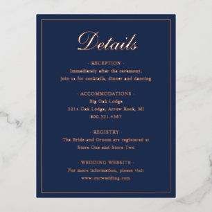 Navy Blue Rose Gold Foil Wedding Enclosure Card