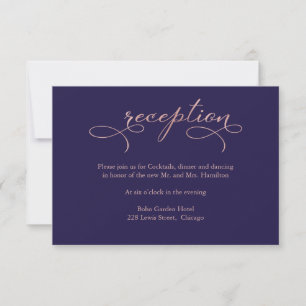 Navy Blue Rose Gold Foil Wedding Reception Card