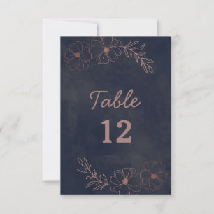 Navy Blue & Rose Gold Foil Wedding Table Numbers