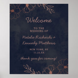 Navy Blue & Rose Gold Foil Wedding Welcome Sign