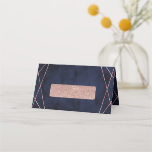 Navy Blue & Rose Gold Geometric Table Seating Place Card