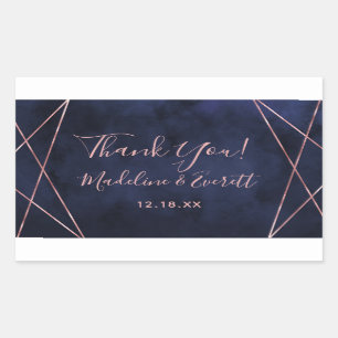 Navy Blue & Rose Gold Geometric Wedding Thank You Rectangular Sticker
