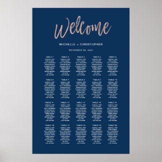 Navy Blue & Rose Gold Glam Chic Seating Chart