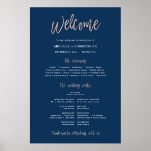 Navy Blue & Rose Gold Glam Wedding Program Sign