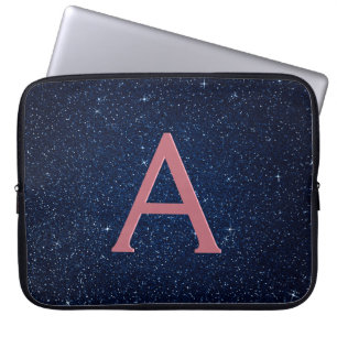 Navy Blue & Rose Gold Glitter and Sparkle Monogram Laptop Sleeve