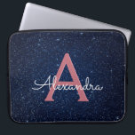 Navy Blue & Rose Gold Glitter and Sparkle Monogram Laptop Sleeve<br><div class="desc">Navy Blue and Rose Gold Faux Glitter and Sparkle Elegant Monogram Case. This case can be customised to include your initial and first name with a midnight blue celestial night sky.</div>