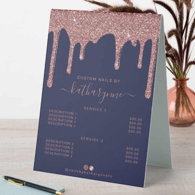 Navy Blue Rose Gold Glitter Drips Price List (In SItu (Table))