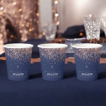 Navy Blue Rose Gold Glitter Monogram Paper Cups<br><div class="desc">Navy Blue and Rose Gold - Blush Pink Faux Glitter and Sparkle Elegant Monogram Birthday,  Wedding,  Bridal Shower or Bachelorette Party Cup. This Birthday Party Cup can be customised to include your first name. Please contact the designer for customised matching items.</div>